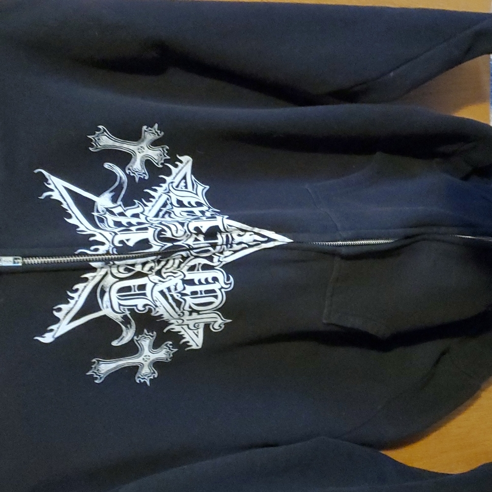 Men dark funeral zip up hoodie. Size large.